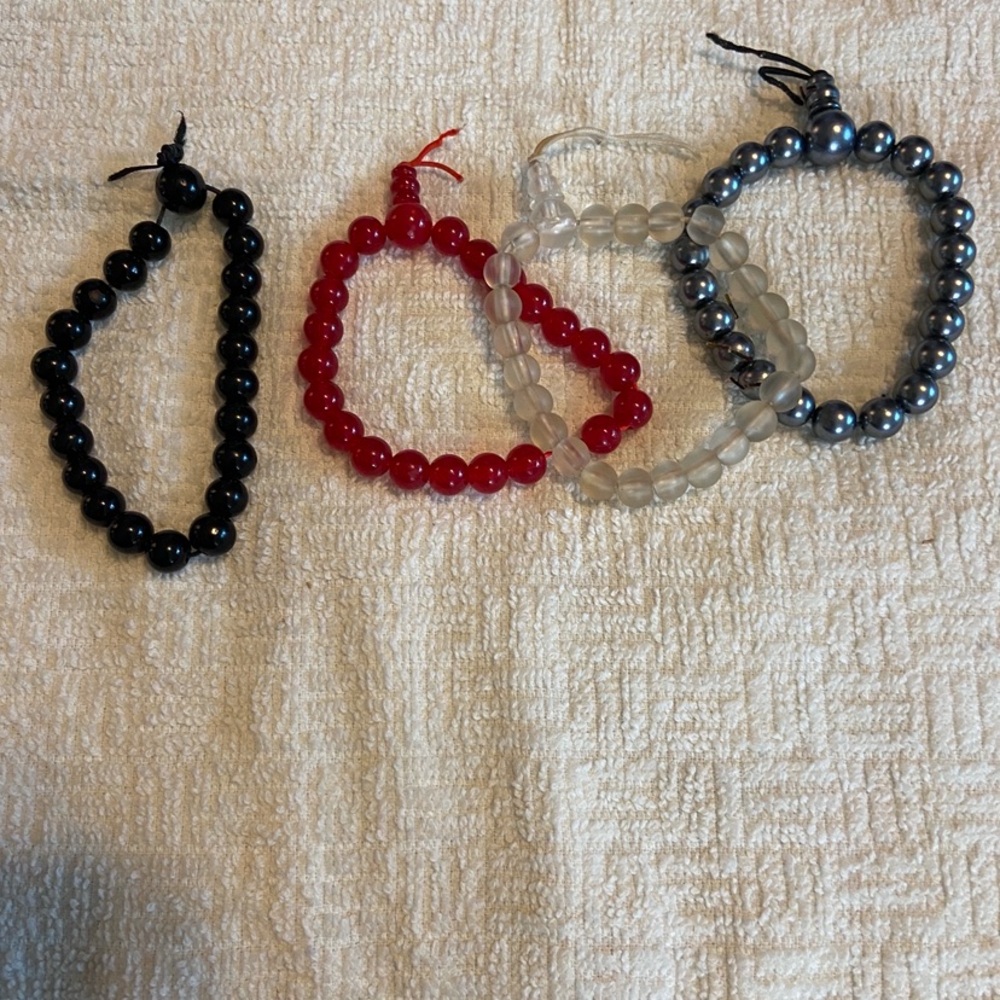 Elegant Black, Red, Clear, and Gray Beaded Bracelet Set